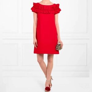 Anne Fontaine Petunia Cocktail Sophisticated Feminine Ruffle Red Dress Sz EU 38